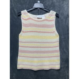 VTG Liz Claiborne Y2K Chunky Sweater Tank Womans L Pastel Striped Cottage Easter